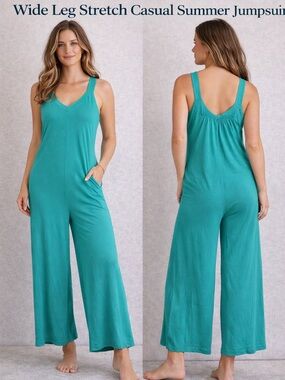 AnyBody Teal Romper XXS Wide Leg Stretch Casual Summer Jumpsuit